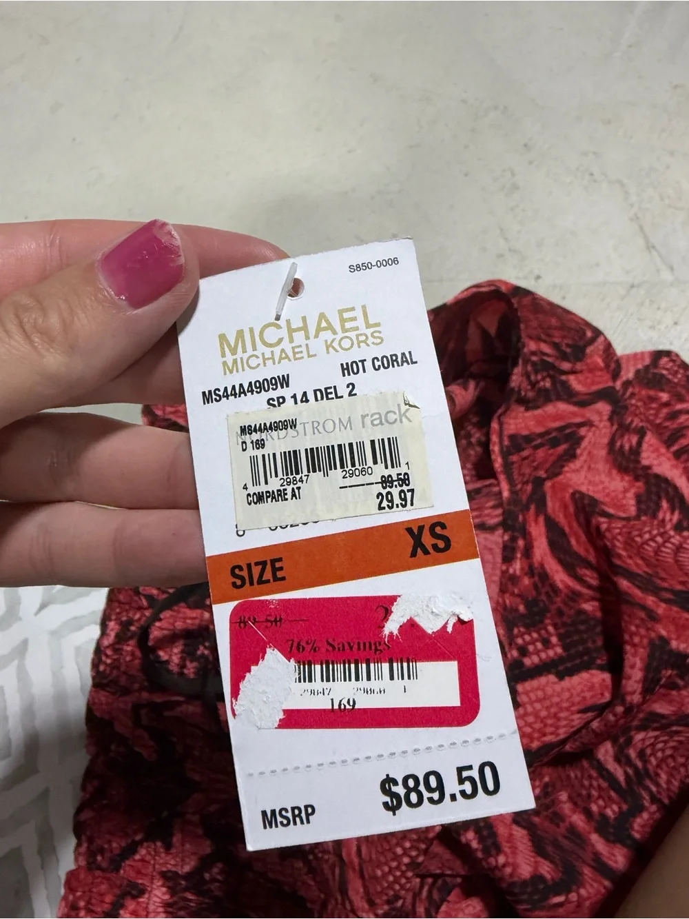 Michael kors NWT Women's Red Snakeskin-Print Long Sleeve Blouse XS MSRP$90